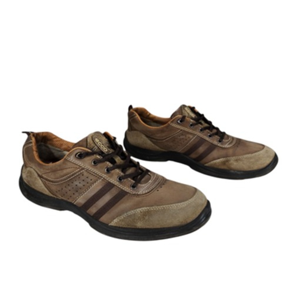 Ecco Sneakers sz 45 EU Men Brown Black Striped‎ Leather Preppy Sporty Outdoor